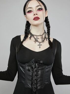 WIDOW Black Faux Leather Lace-Up Bustier Corset Top Gothic, Size M